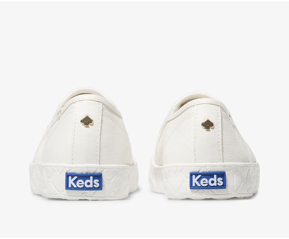 Womens Keds Slip Ons - Kate Spade new york Double Decker Logo Foxing - White - 8139-DNRVW